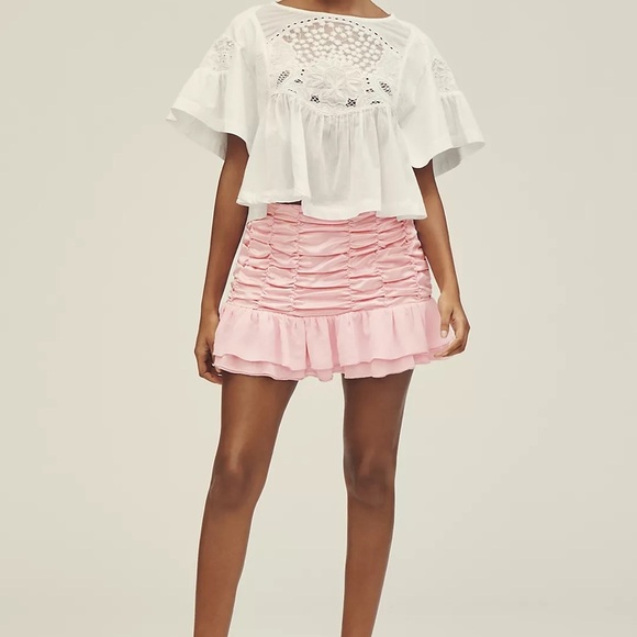 Anthropologie Maeve Satin Chiffon Ruched Mini Skirt ** - Picture 3 of 5